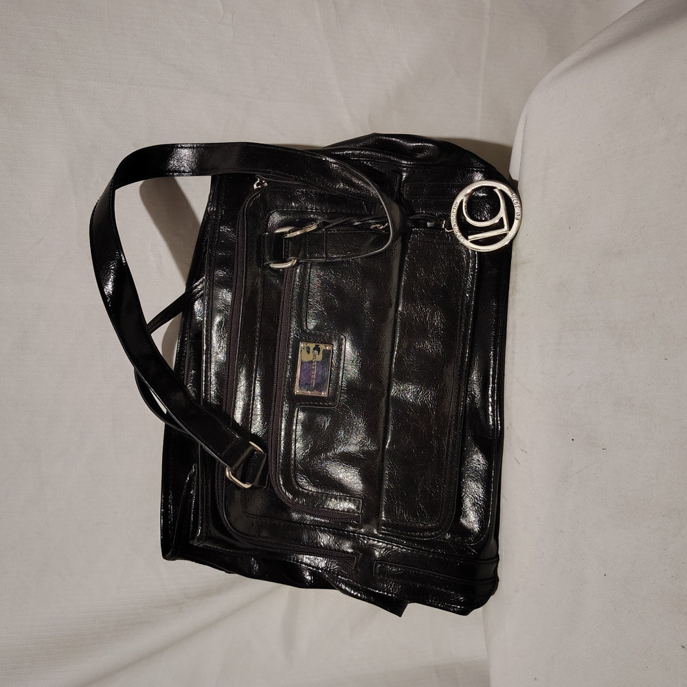 Liz Claiborne, black purse shinny exterior, sliver metal accents